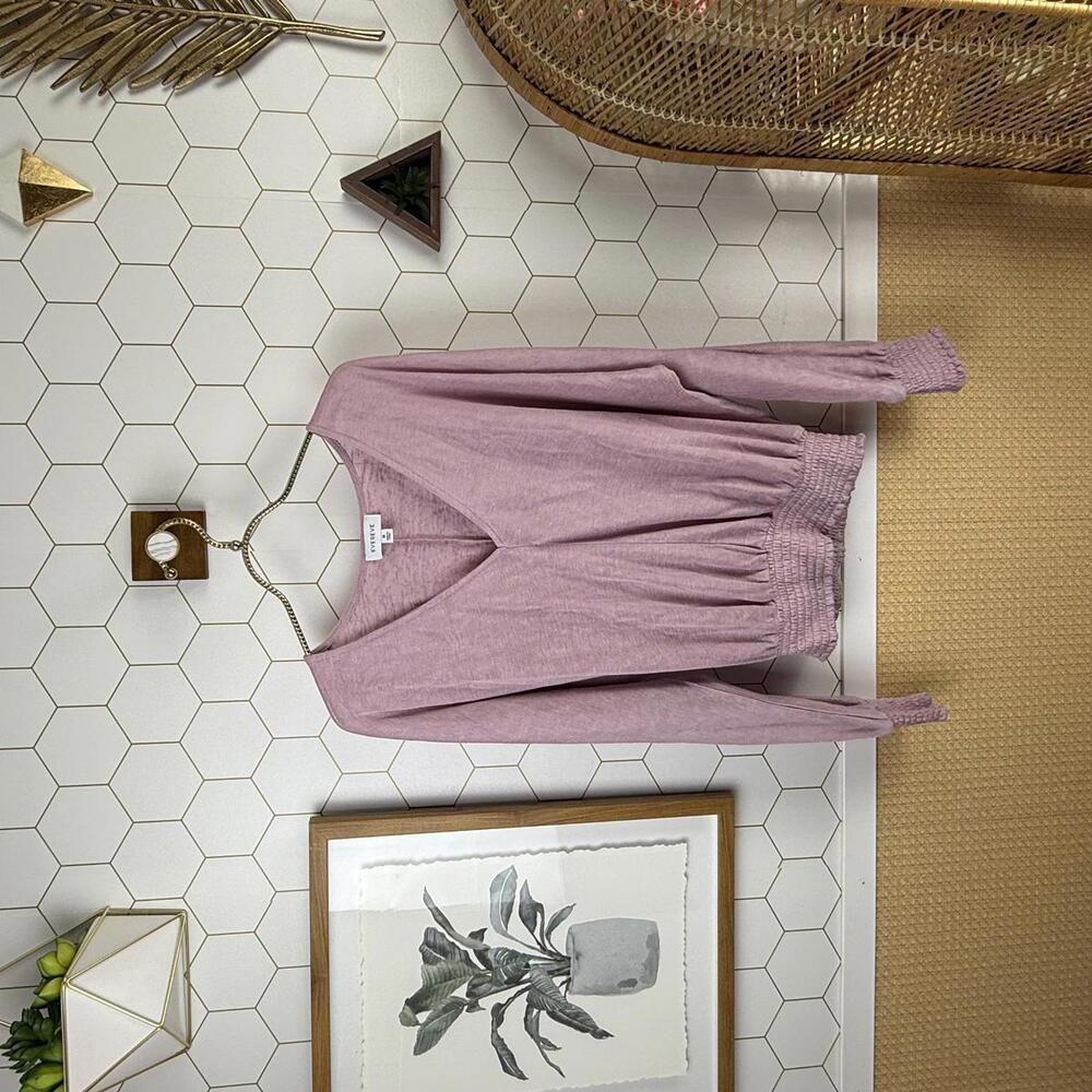 Evereve Layla Smocked Waist Lilac Purple V-Neck Long Sleeve Top - Size - Medium